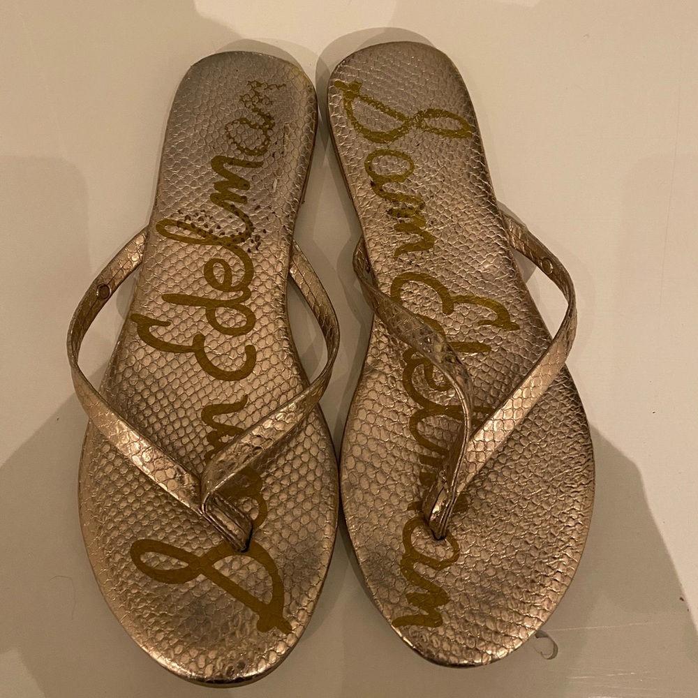 Sam Edelman Rose Gold Snakeskin Flip Flops
